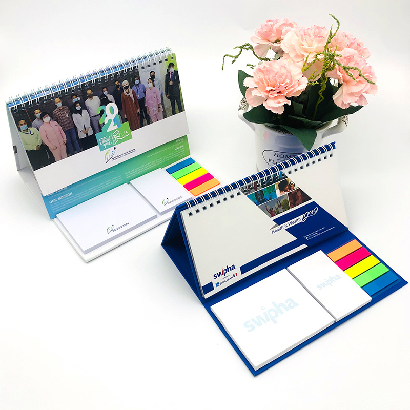 Factory Custom Printing Desk Pad Calendar Planner Notes Table Calendar 2024 Full Coloring Desktop Calendar with Sticky Notes