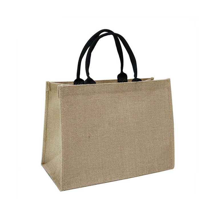 Handle Hemp Shopping Foldable Fabric Logo Natural Cheap Customized Recycle Plain Jute Bag For Women