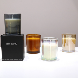 wholesale Luxury Iridescent 8oz 10oz empty clear glass candle holders lanterns candle jars