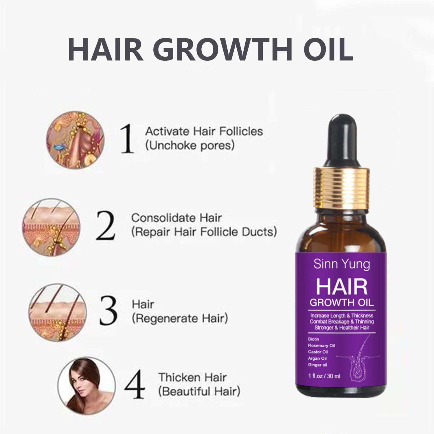 Private Label Wholesale Prevent Hair Loss Organic Herbal Biotin Castor Oil Rosemary Hair Growth Oil for Men