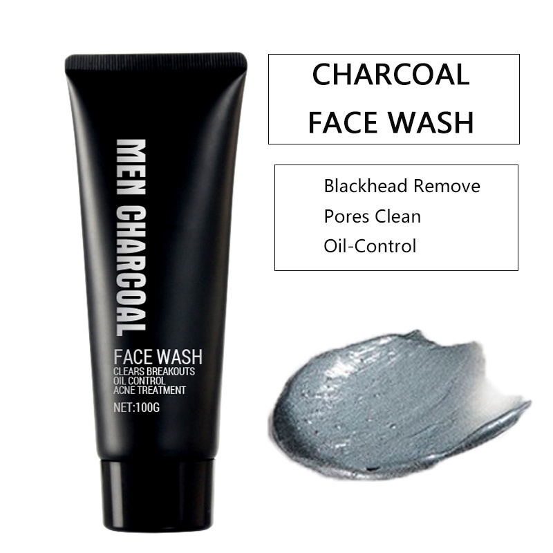 Private Label Men's Routine Skin Care Facial Cleanser Blackheads Remove Exfoliating Organic Charcoal Face Wash for Men