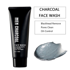 Private Label Men's Routine Skin Care Facial Cleanser Blackheads Remove Exfoliating Organic Charcoal Face Wash for Men