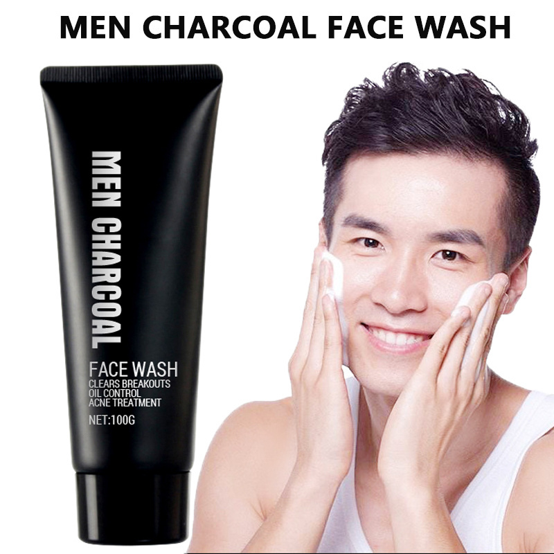 Private Label Men's Routine Skin Care Facial Cleanser Blackheads Remove Exfoliating Organic Charcoal Face Wash for Men