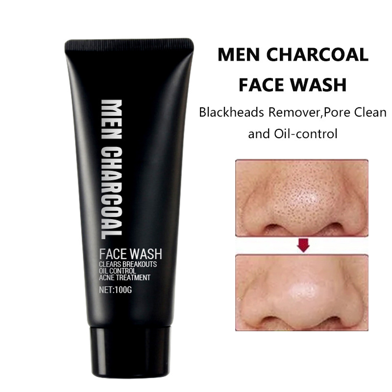 Private Label Men's Routine Skin Care Facial Cleanser Blackheads Remove Exfoliating Organic Charcoal Face Wash for Men