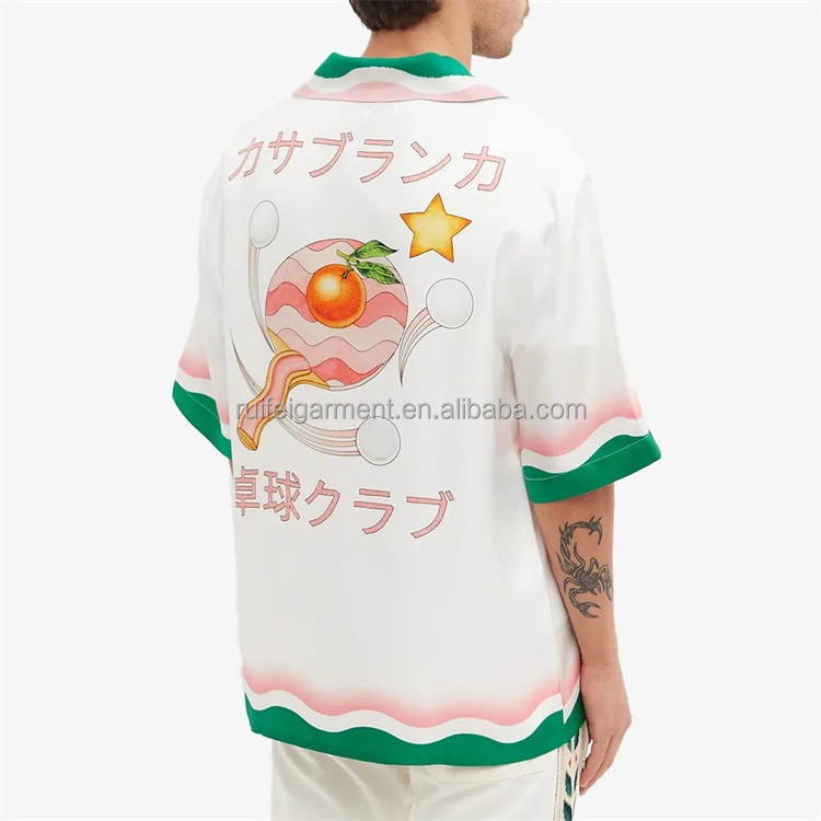 OEM Custom full printed cuban collar hawaiian beach vacation satin silk shirt for men