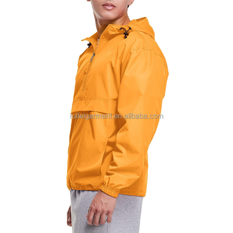 OEM Custom Side Pocket Nylon Outdoor Sports Rain Waterproof Winter Half Zip Pullover Running Windbreaker Jacket for Men