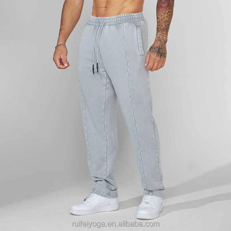 Custom High Quality 100% Cotton Oversized Blank Jogger Wide Leg French Terry Sweatpants Jogging Acid Washed Sweat Pants For Men