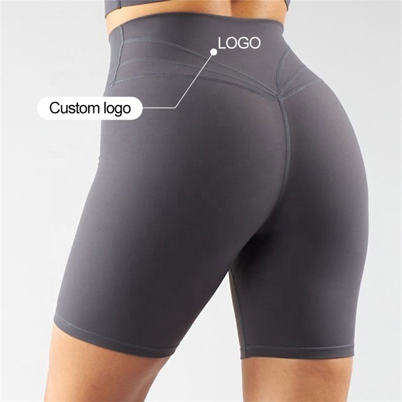 Custom Logo High Waisted Nylon Stretchy Tummy Control Workout Butt Lift Sports Yoga Gym Biker Short Legging with Camel Toe Free