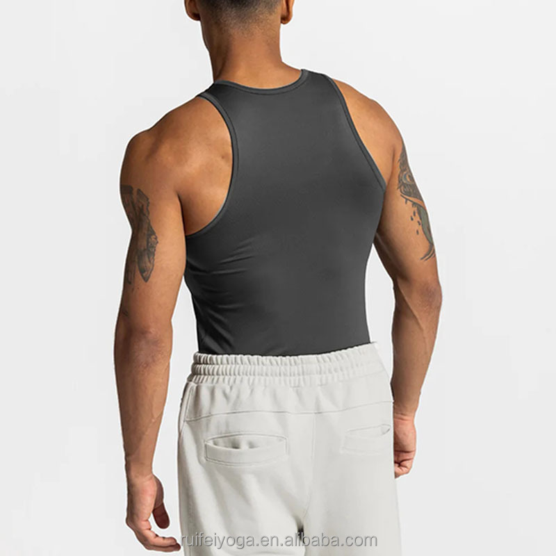 OEM Custom Gym Wear Fashion 85% Polyester 15% Spandex Compressive Gym Jogging Sports Mesh Slim Fit Sleeveless Tank Top For Men