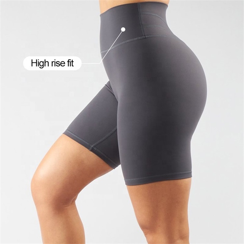 Custom Logo High Waisted Nylon Stretchy Tummy Control Workout Butt Lift Sports Yoga Gym Biker Short Legging with Camel Toe Free