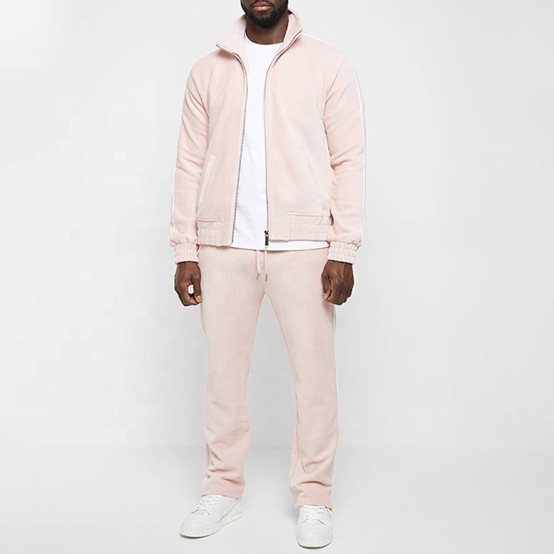 Custom Logo Wholesale Slim Fitted Blank Velour Two Piece Track Jacket and Pant Set Jogger Suit Luxury Pink Men Velour Tracksuits