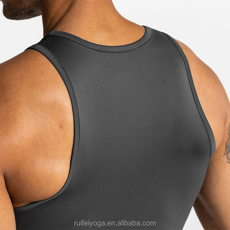 OEM Custom Gym Wear Fashion 85% Polyester 15% Spandex Compressive Gym Jogging Sports Mesh Slim Fit Sleeveless Tank Top For Men