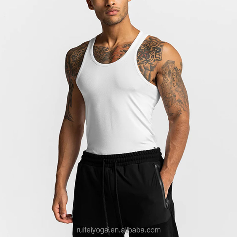 OEM Custom Gym Wear Fashion 85% Polyester 15% Spandex Compressive Gym Jogging Sports Mesh Slim Fit Sleeveless Tank Top For Men