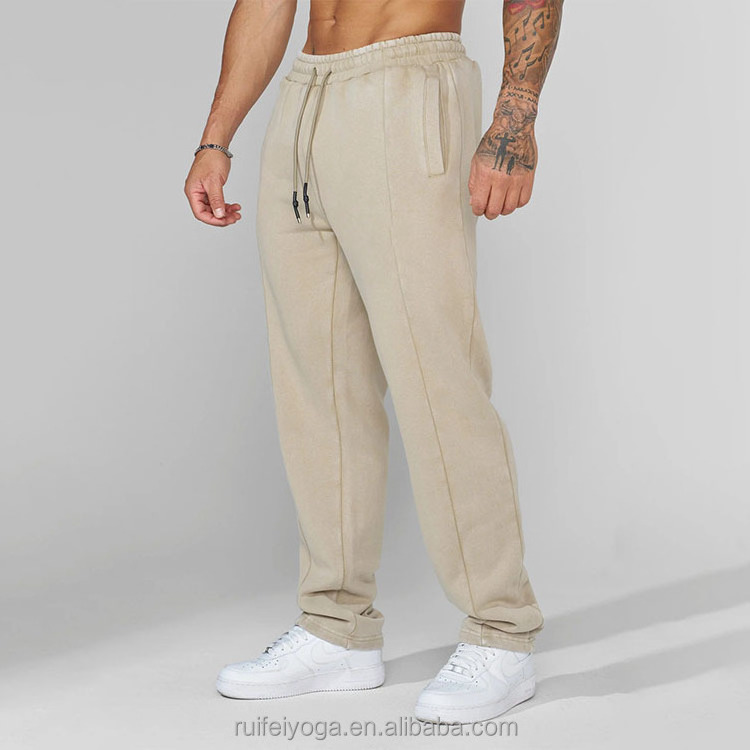 Custom High Quality 100% Cotton Oversized Blank Jogger Wide Leg French Terry Sweatpants Jogging Acid Washed Sweat Pants For Men