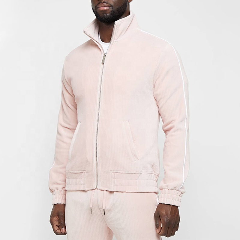 Custom Logo Wholesale Slim Fitted Blank Velour Two Piece Track Jacket and Pant Set Jogger Suit Luxury Pink Men Velour Tracksuits