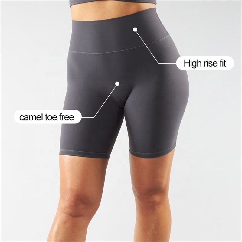 Custom Logo High Waisted Nylon Stretchy Tummy Control Workout Butt Lift Sports Yoga Gym Biker Short Legging with Camel Toe Free