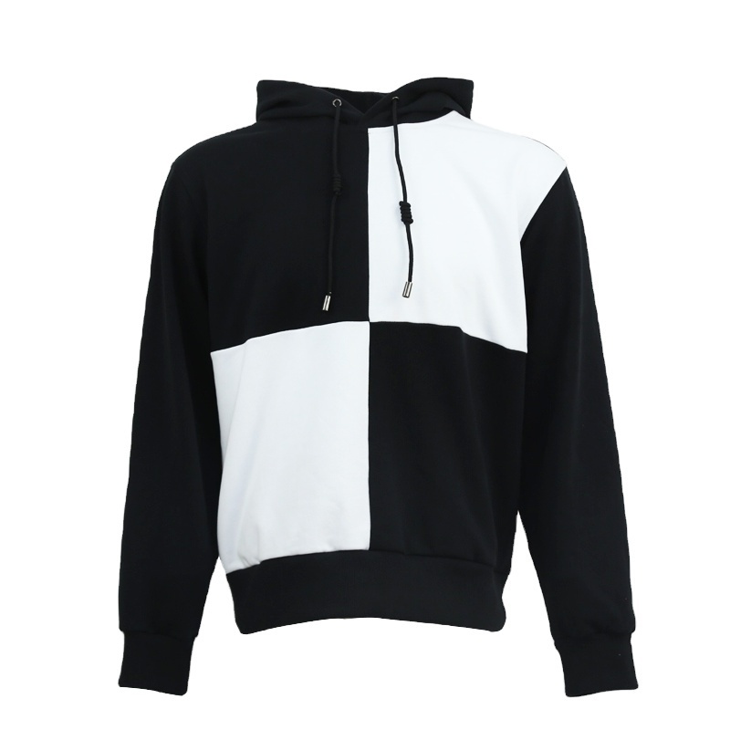 Custom designed high quality male oversized color block black and white hoodie