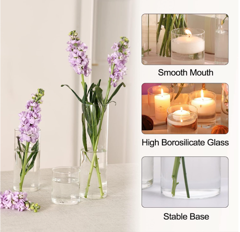 wholesale cheap modern handmade flat large tall cylinder bottle hydroponic elegant customized flower decor oil candle glass vase