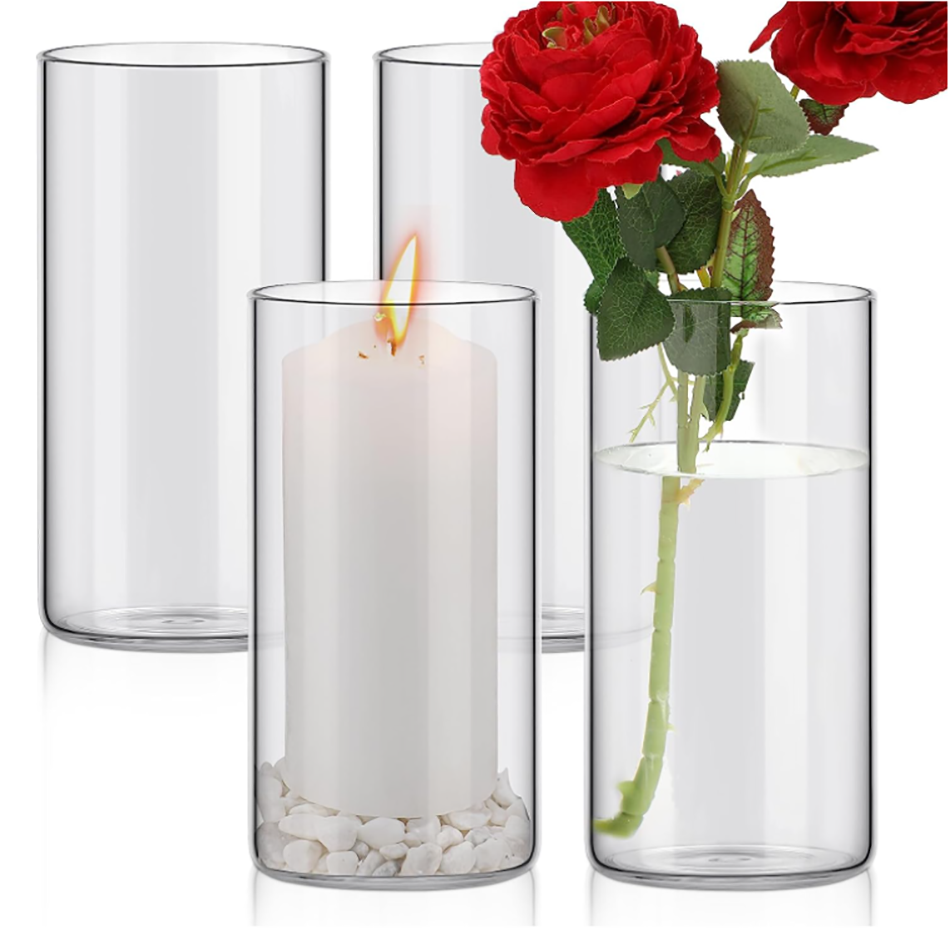 wholesale heat resistant tall clear nordic small candle hurri-cane glass borosilicate vase flower decorative table cylinder vase