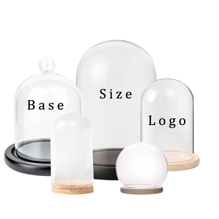 customize clear U-shape glass dome wholesale high quality cloche bell jar with black/white wooden base for display glass dome