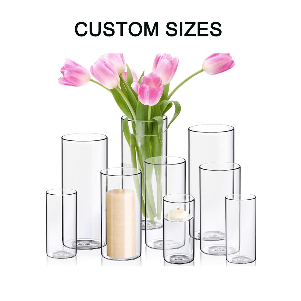 wholesale heat resistant tall clear nordic small candle hurri-cane glass borosilicate vase flower decorative table cylinder vase