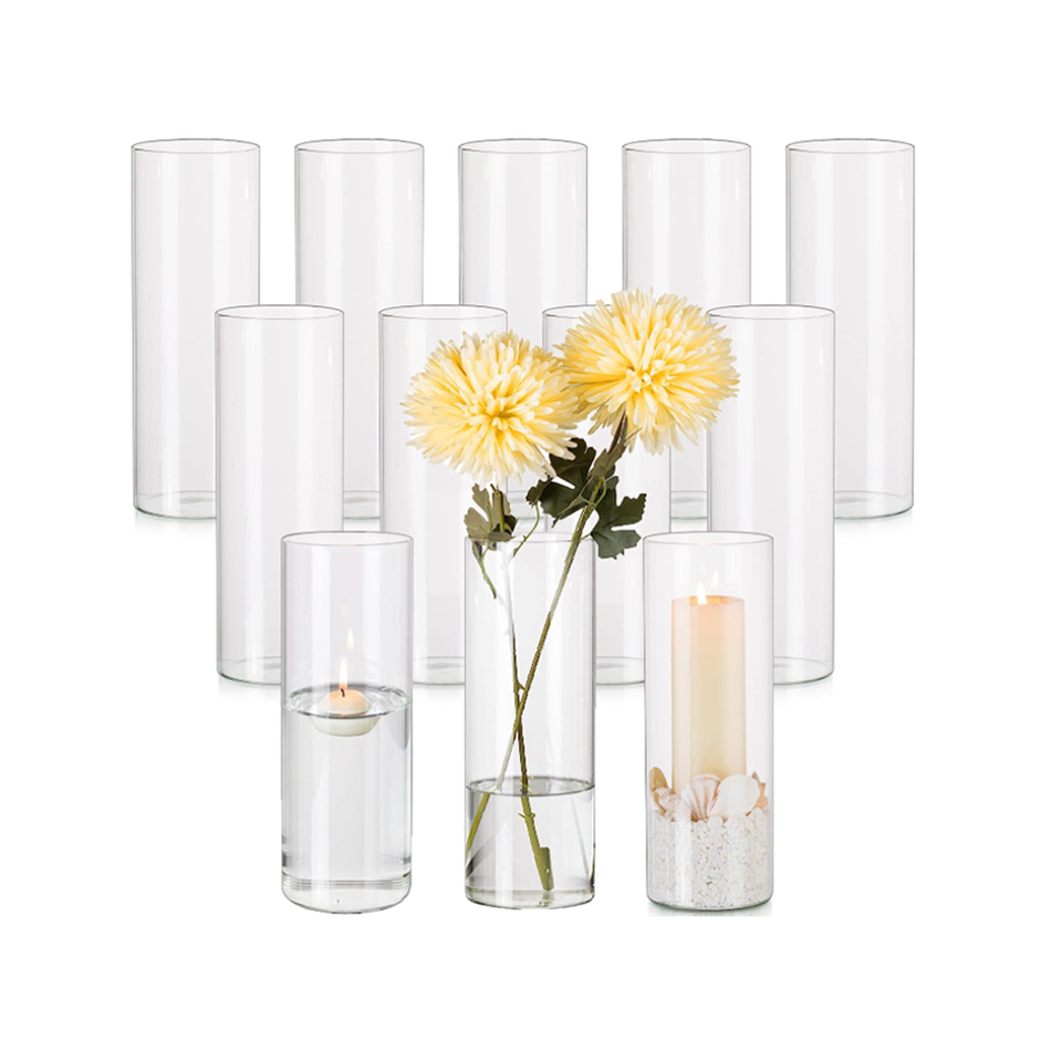 wholesale cheap modern handmade flat large tall cylinder bottle hydroponic elegant customized flower decor oil candle glass vase