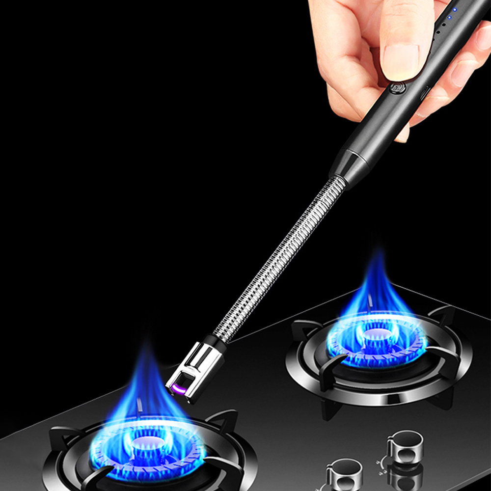 2022 New USB Electric Rechargeable Kitchen Lighter for Stove Windproof LED Plasma Arc Flameless Candle Unusual Lighters Outdoor