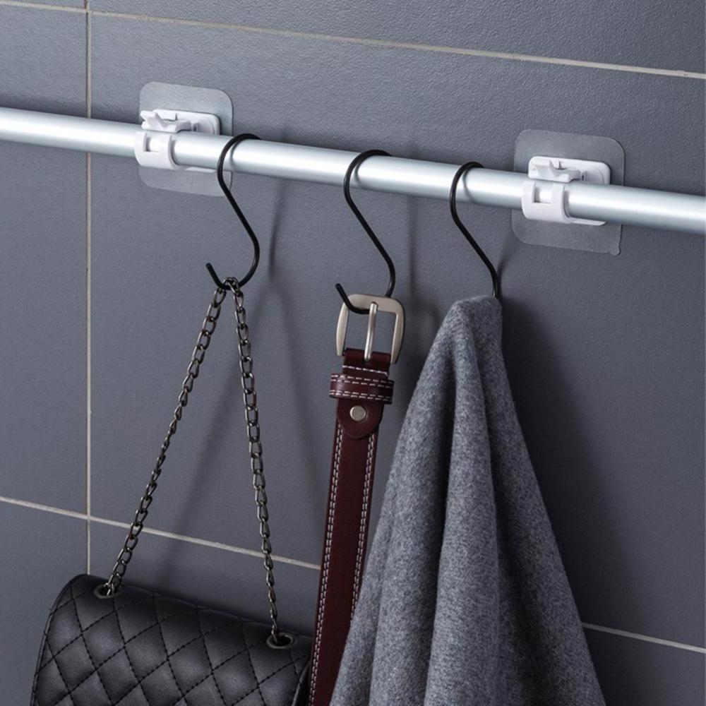 Self-Adhesive Hooks Wall Mounted Curtain Rod Bracket Shower Curtain Rod Fixed Clip Hanging Rack