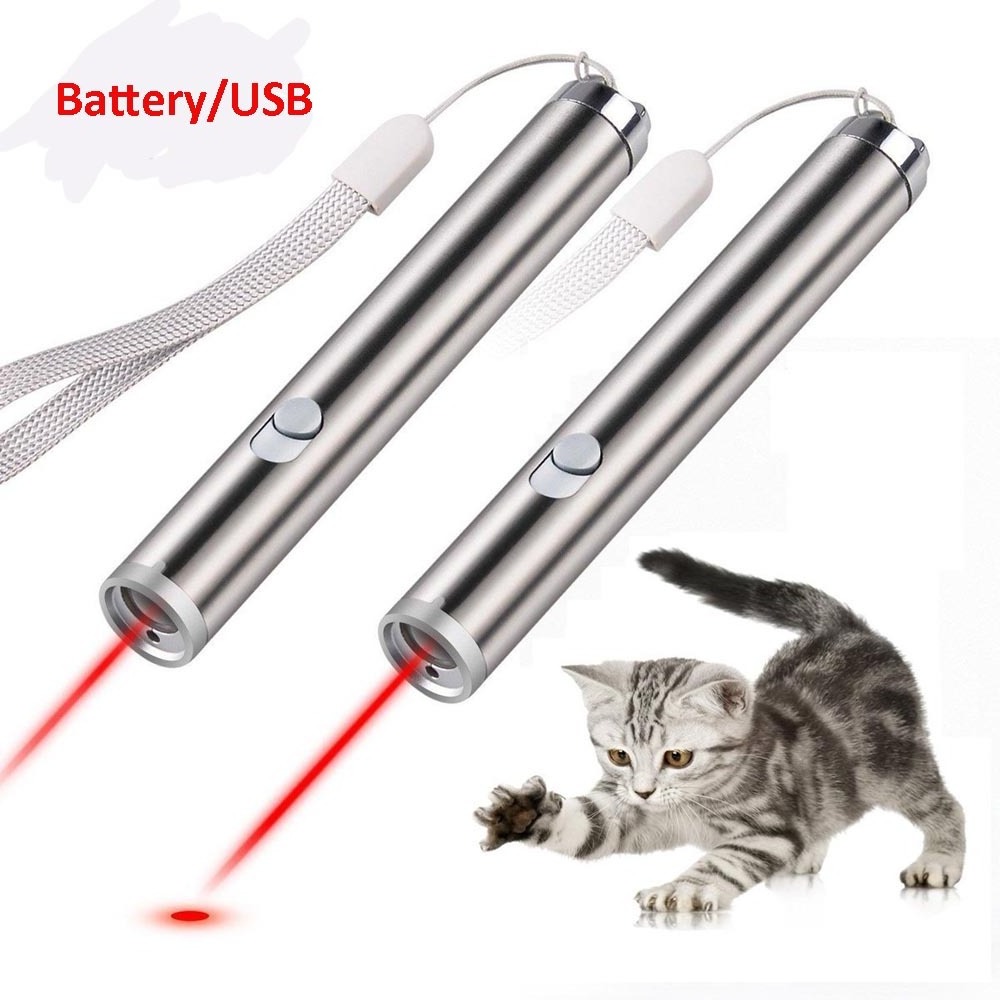 Battery / USB Rechargeable 3 in 1 Cat Laser Dot Pointer Chaser Pen Toy with LED Flash Light for Pets Cat Training Tools