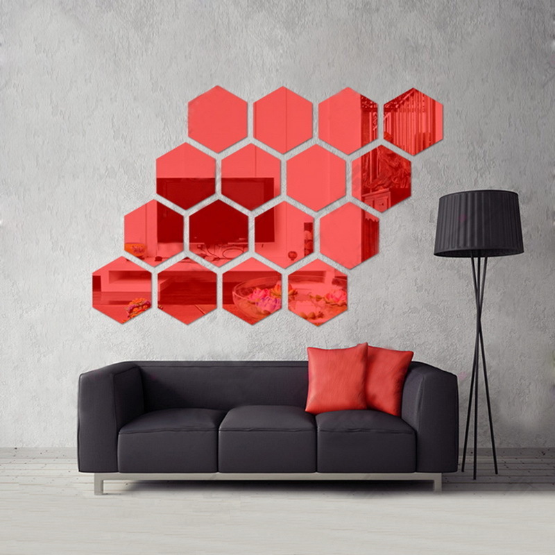 12Pcs/Set 3D Mirror Wall Stickers Home Decor Hexagon Acrylic Mirror Sticker DIY Mural Removable Room Decal Art Ornament For Home