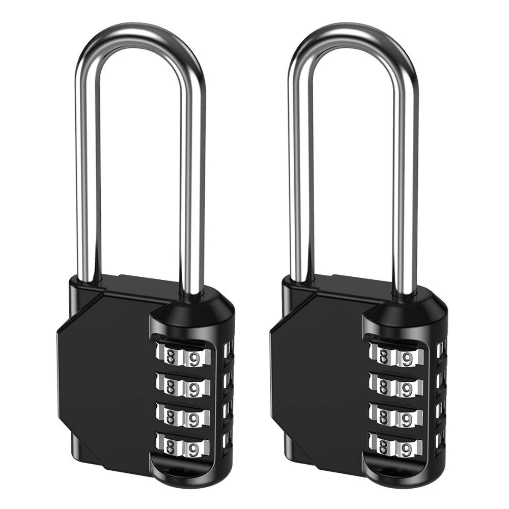 4 Digit Long Shackle Resettable Pad Lock for Outdoor Gate, Shed, Fence, Hasp Storage, Gym Locker