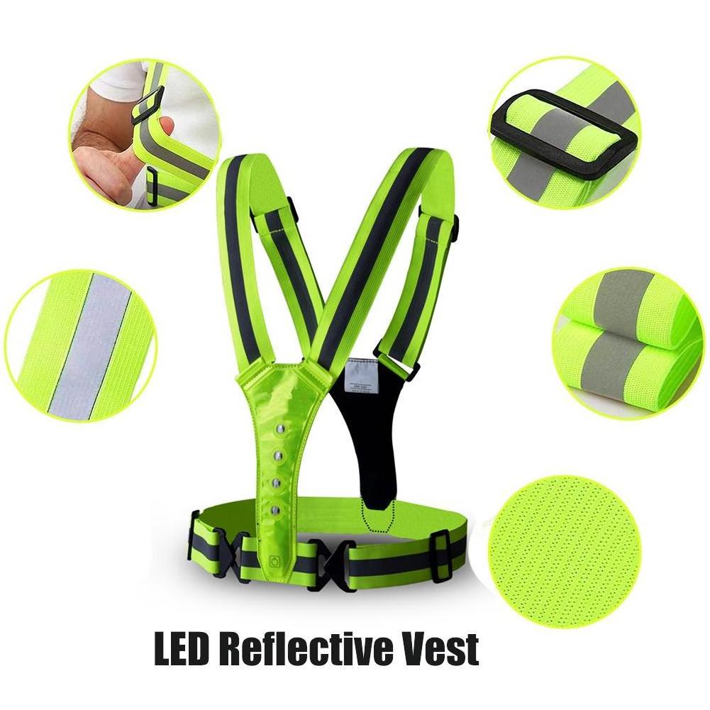 3 Modes LED Reflective Running Vest Glowing Reflector Straps Safety Gear for Runners Men Women Night Running Outdoor Hiking