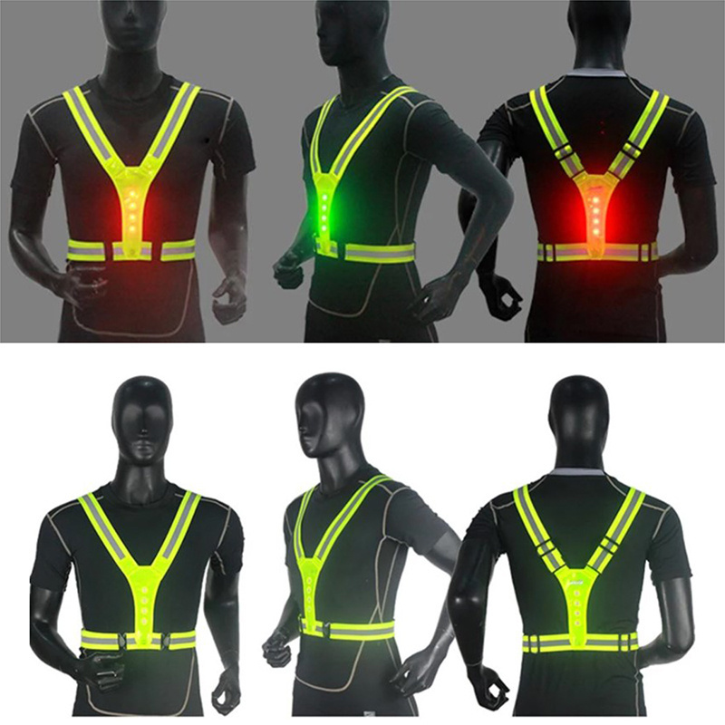 3 Modes LED Reflective Running Vest Glowing Reflector Straps Safety Gear for Runners Men Women Night Running Outdoor Hiking