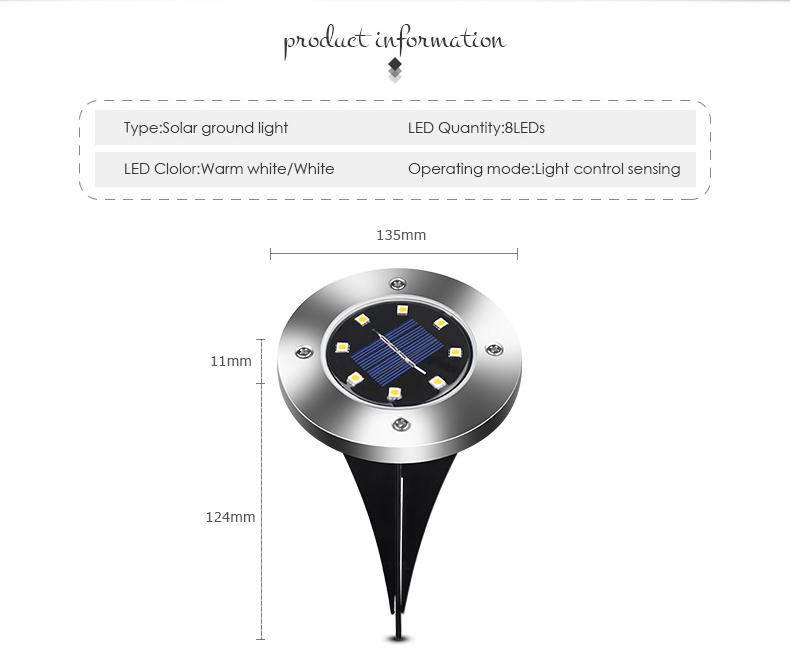 Solar Ground Lights 8 LED Solar Disk Lights Outdoor IP65 Waterproof Solar In Ground Light for Garden Pathway