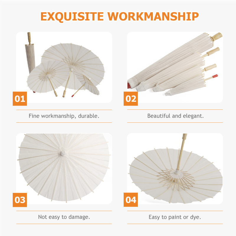 Paper Brida Wedding Umbrella White Parasols Handmade Plain Chinese Mini Craft Umbrella For Hanging Ornaments