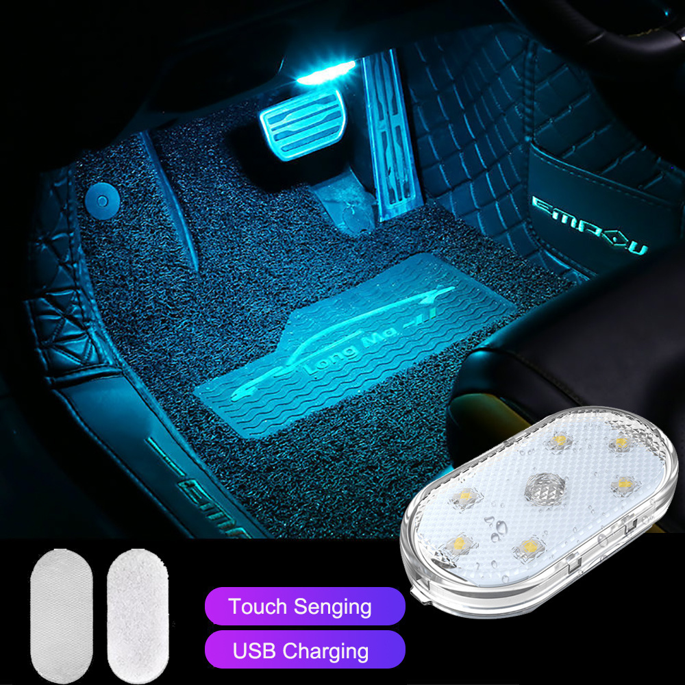 NEW Car LED Ambient Light Interior Lighting Atmosphere Lamp for Armrest Trunk Switch Touch Control Wireless Mini LED Foot Lights