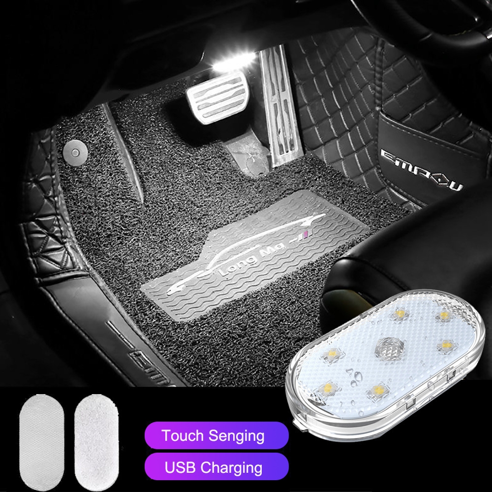 NEW Car LED Ambient Light Interior Lighting Atmosphere Lamp for Armrest Trunk Switch Touch Control Wireless Mini LED Foot Lights