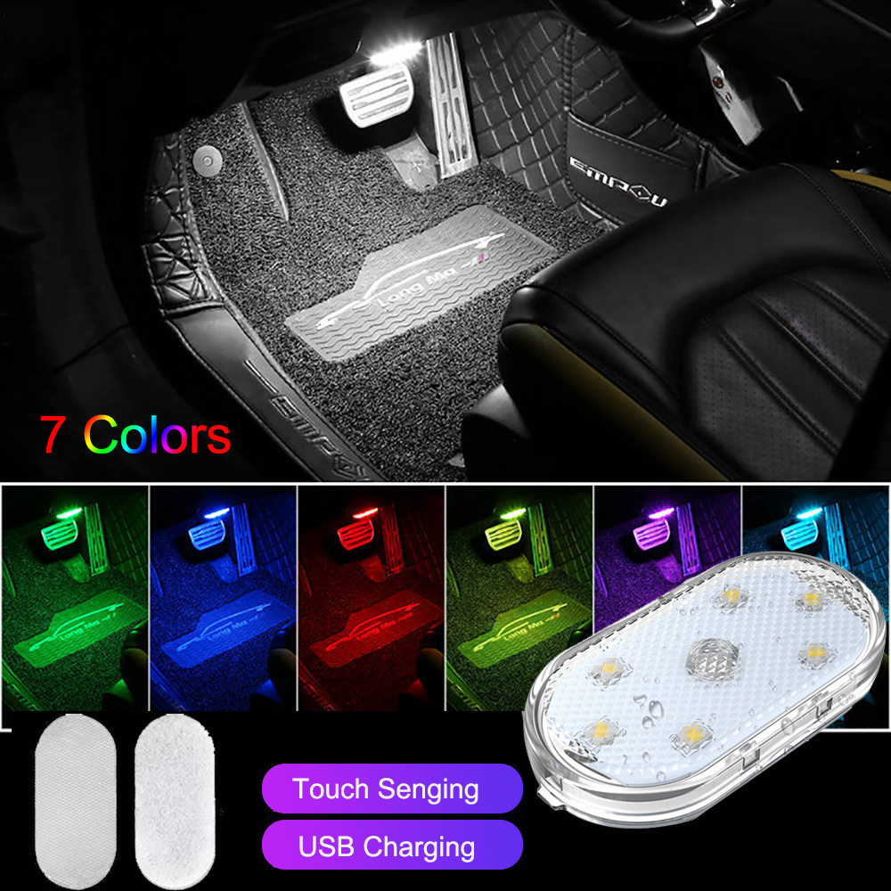 NEW Car LED Ambient Light Interior Lighting Atmosphere Lamp for Armrest Trunk Switch Touch Control Wireless Mini LED Foot Lights