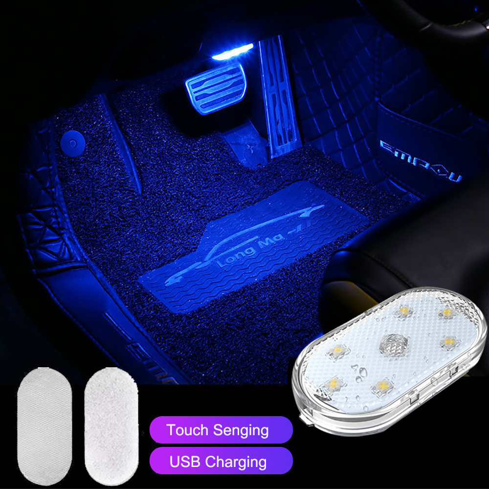 Car LED Light Interior Lighting Atmosphere Lamp for Armrest Box Trunk Switch Touch Control Wireless Mini LED Foot Lights