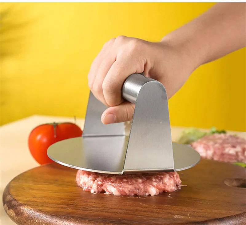 Handheld Stainless Steel Round Square Burger Press Non-Stick Grill Smasher Hamburger Pressing Tool Meat Pie Maker Kitchen Tool