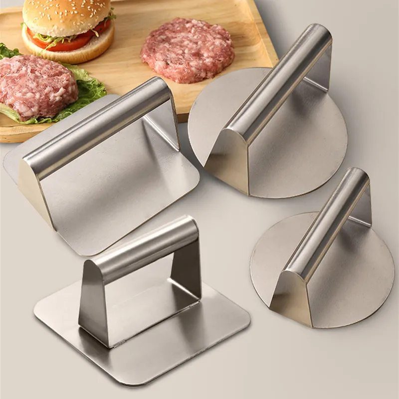 Handheld Stainless Steel Round Square Burger Press Non-Stick Grill Smasher Hamburger Pressing Tool Meat Pie Maker Kitchen Tool