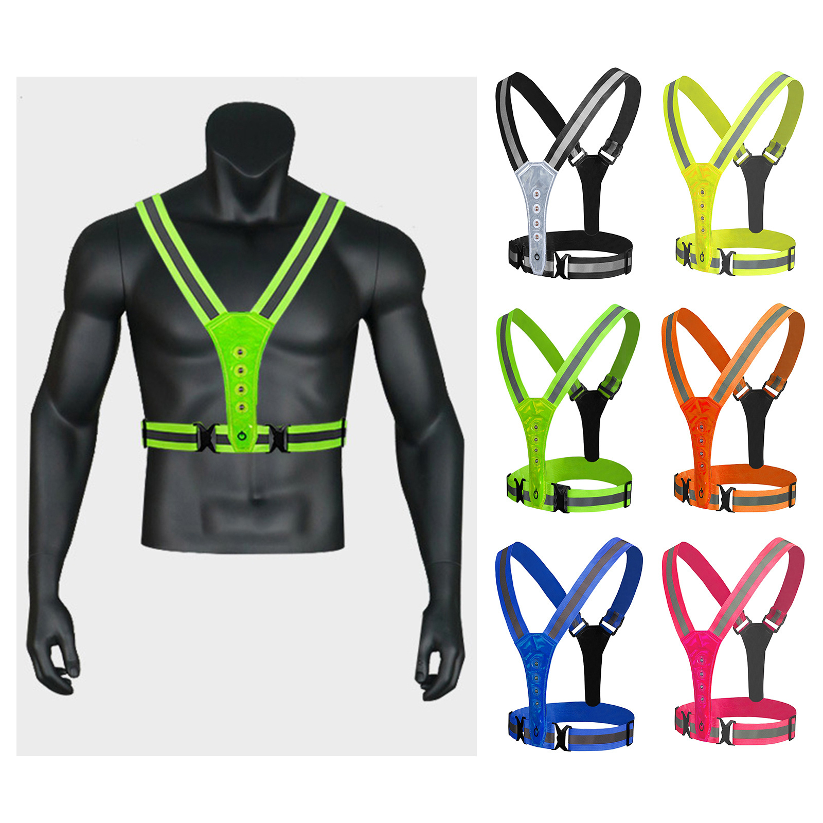 Outdoor Adjustable LED Reflective Running Vest Glowing Reflector Straps Safety Gear for Runners Men Women Night Running Hiking