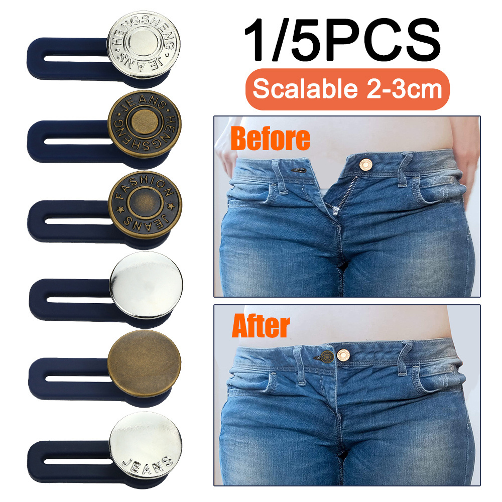 Magic Metal Button Extender for Pants Jeans Free Sewing Adjustable Retractable Waist Extenders Button Waistband Expander