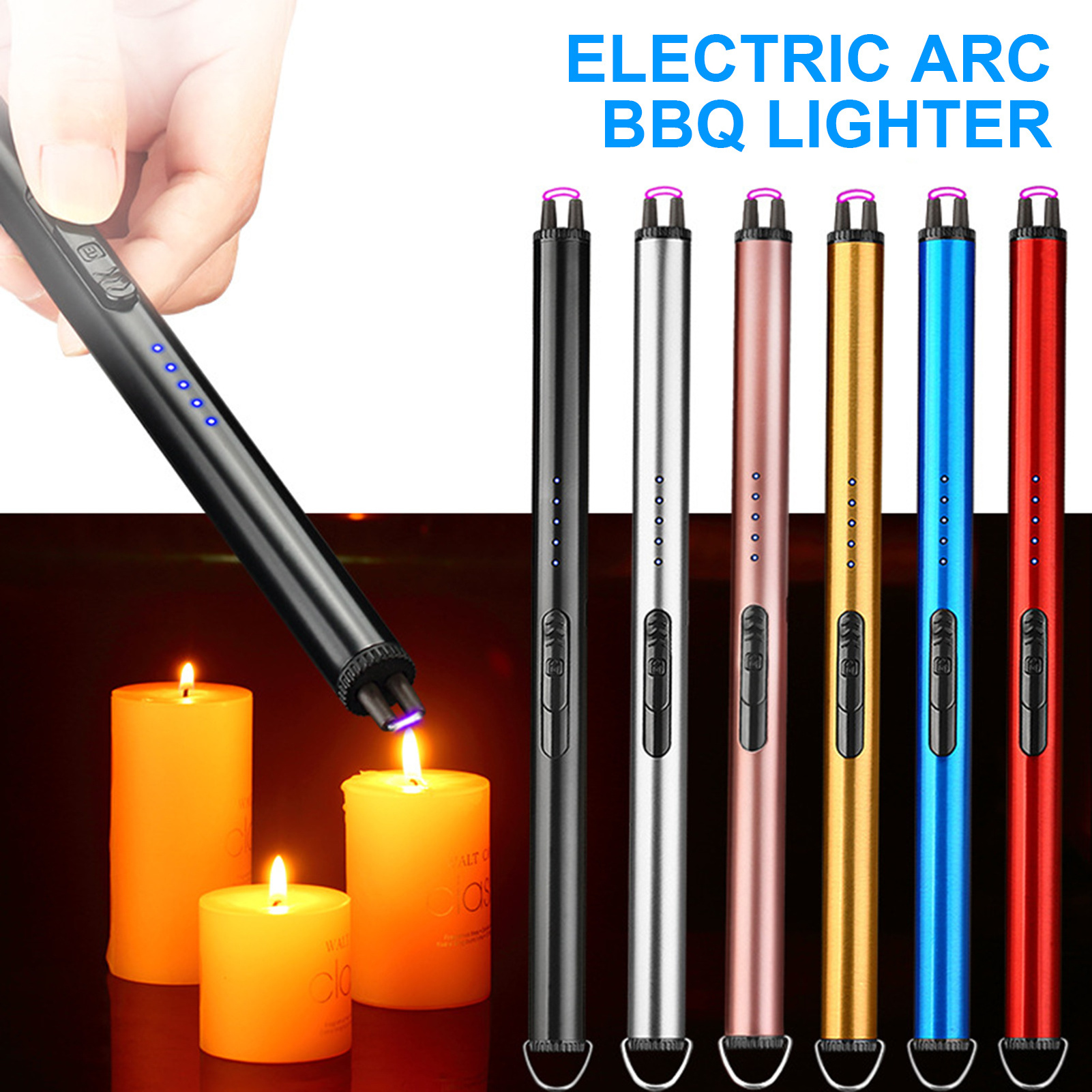 Arc Candle Lighter Windproof Rechargeable USB Lighter For Candle Cooking BBQs Fireworks Camping Electronic Metal Pipe Candle