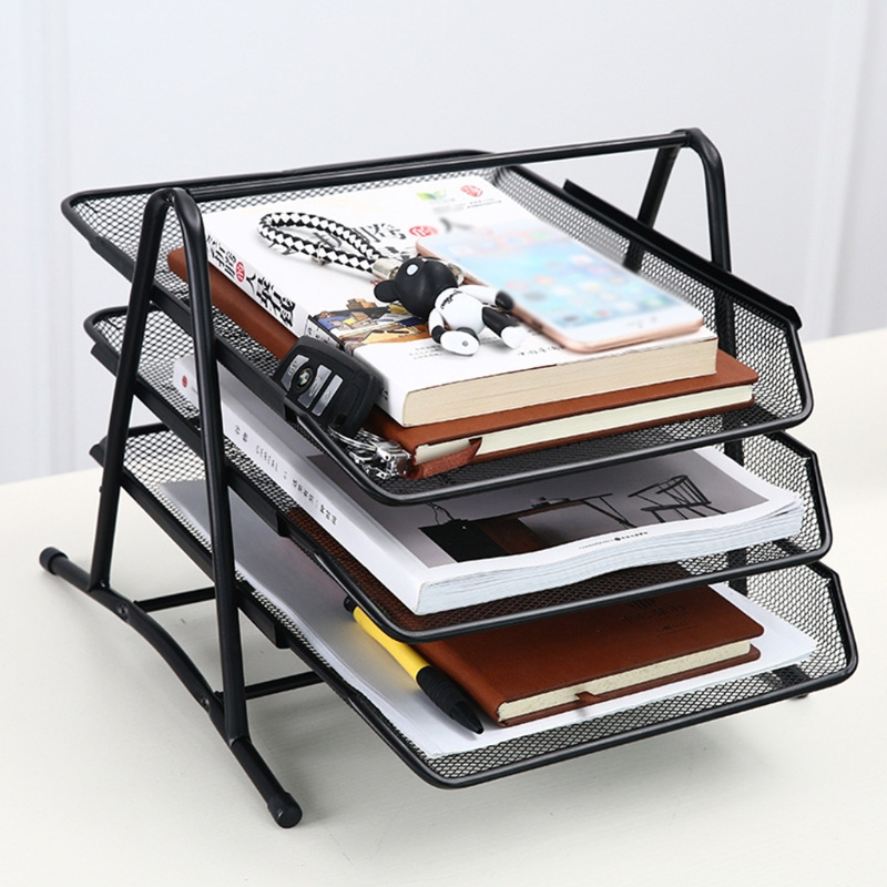 2/3/4 Tier Metal Mesh Document Rack File Letter Book Tray Shelf Carrier Storage Holder Home Office Desk Organizer