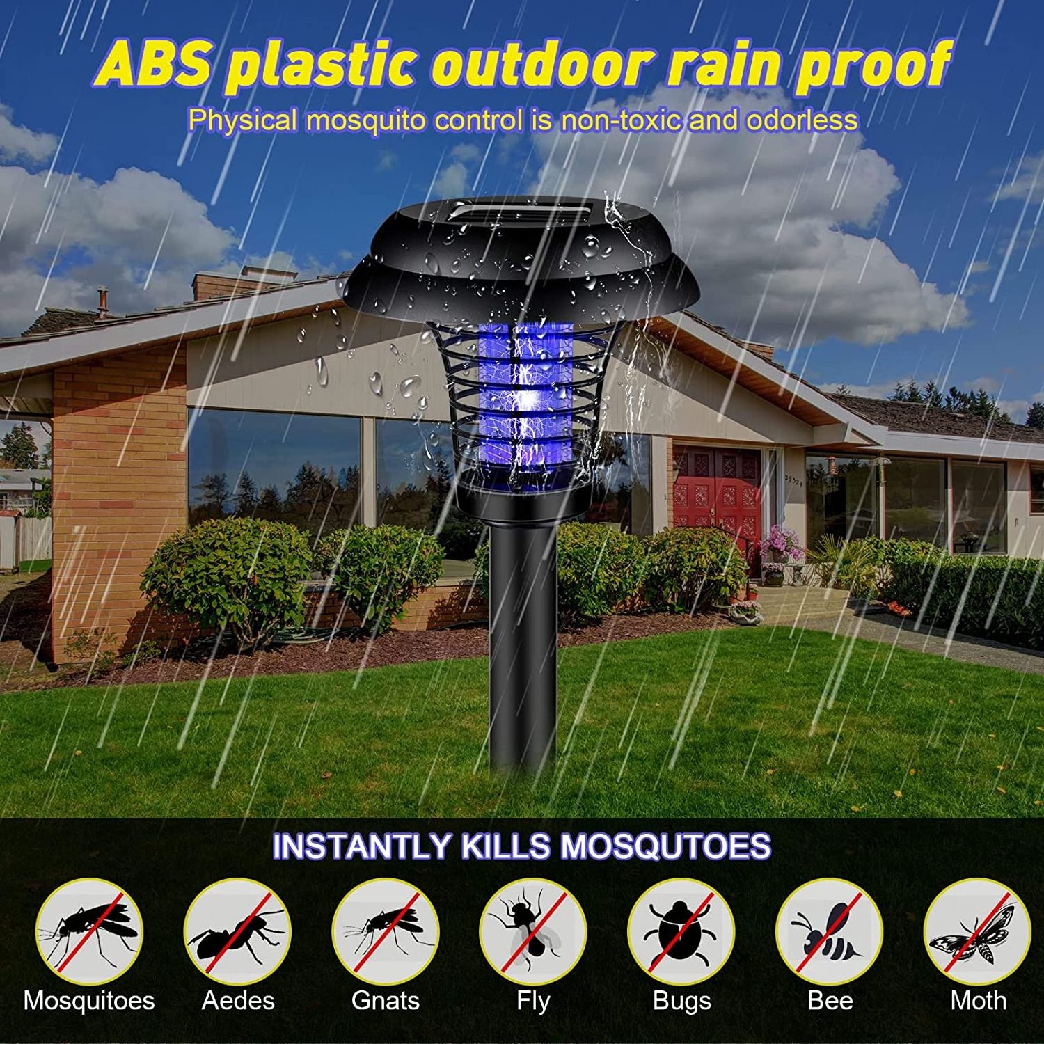 Solar Bug Zapper Waterproof Outdoor Mosquito Zapper Killer Lighting Mosquito Repellent Lamp for Indoor Outdoor Garden Patio