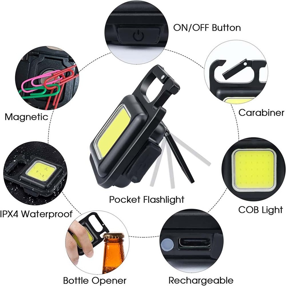 3In1 Portable Waterproof Pocket Torch Flash Light Usb Rechargeable Aluminium Cob Led Mini Keychain Light For Camping With Magnet