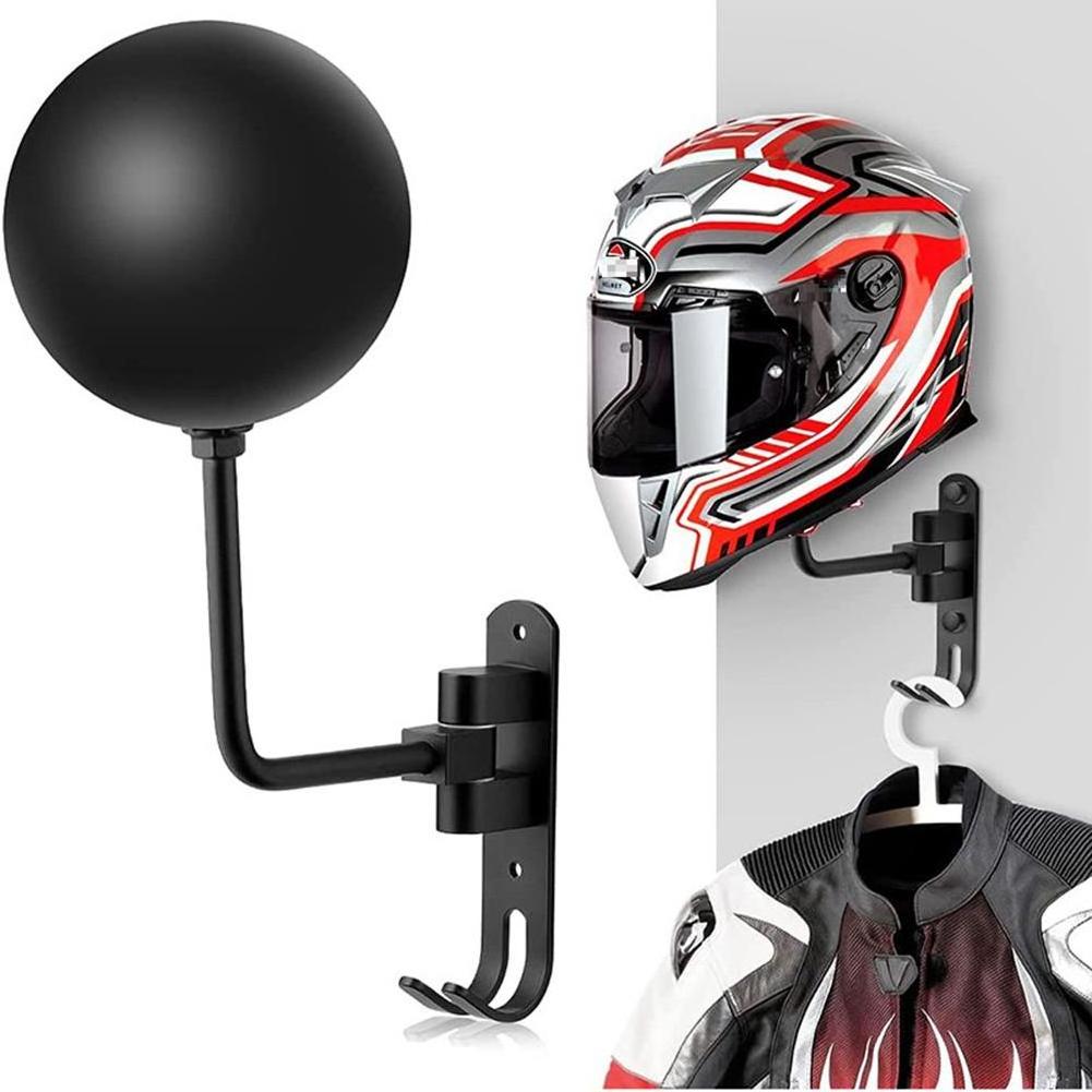 Metal Wall Mount Helmet Holder For Bike 180 Degree Rotation Mens Helmet Rack Motorcycle With 2 Hooks Hat Rack