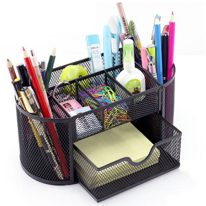 Big Size 9 in1 Desk Organizer Metal Mesh Office Pen Pencil Holder Storage Desktop Tray 9 Compartments with Drawer