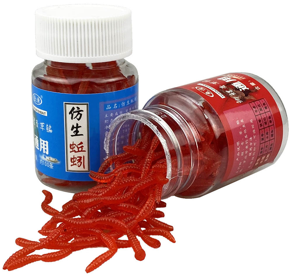 100pcs 3.8cm 0.2g Soft Lure Red Worms EarthWorm Fishing Baits